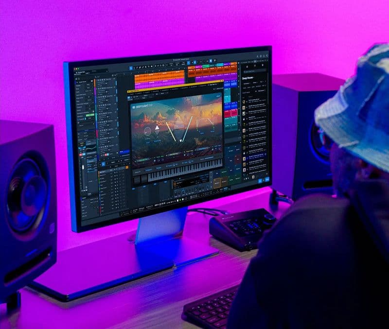 Digital audio waveforms displayed on a computer screen during music production.