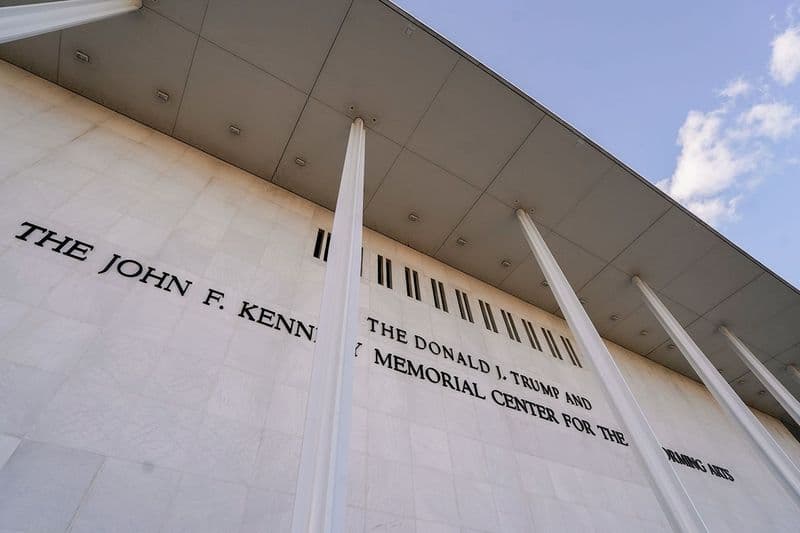 Updated signage at the Kennedy Center in Washington, D.C. after its controversial renaming
